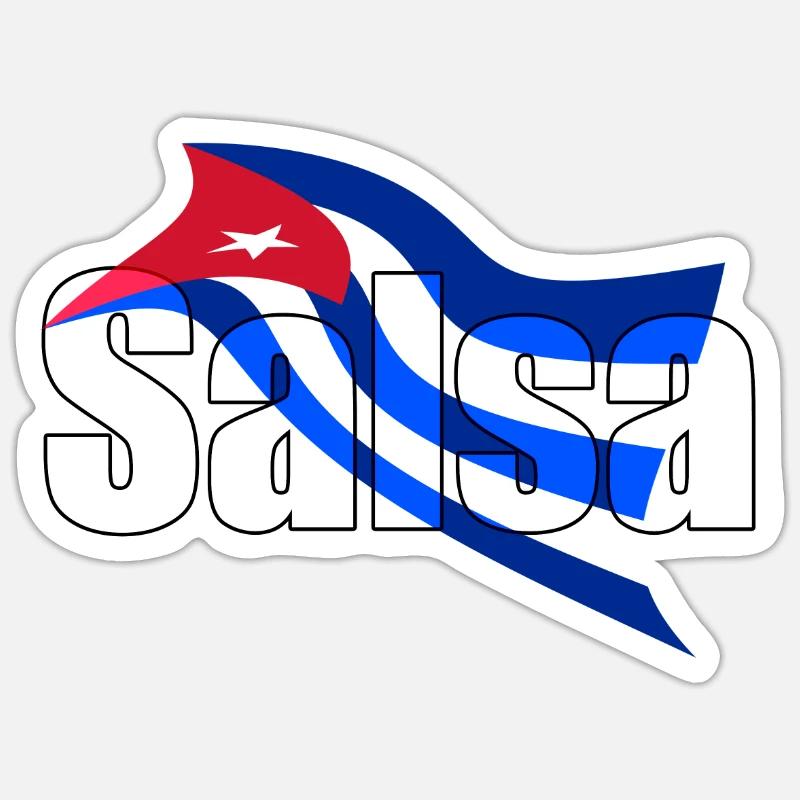 Fond avec salsa écrite drapeau cubain Sticker taille S (10 x 10 cm)