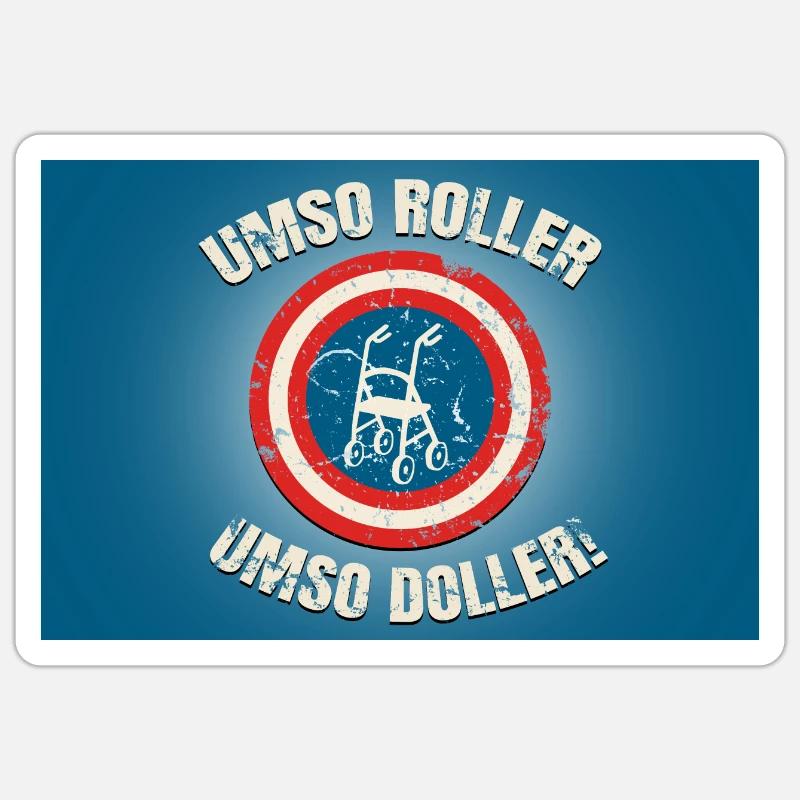 Umso Roller, Umso Doller Rollator Rentner - Sticker Größe S (10 x 10 cm) - Mattweiß