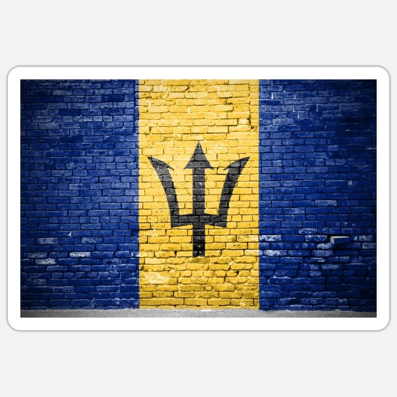 Barbados Flag Graffiti on Brick Wall - Sticker size S (10 x 10 cm) - white matte