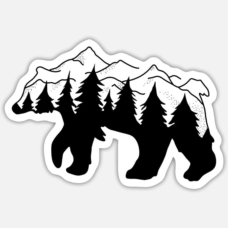 Montagnes de la forêt d'ours Sticker taille S (10 x 10 cm)