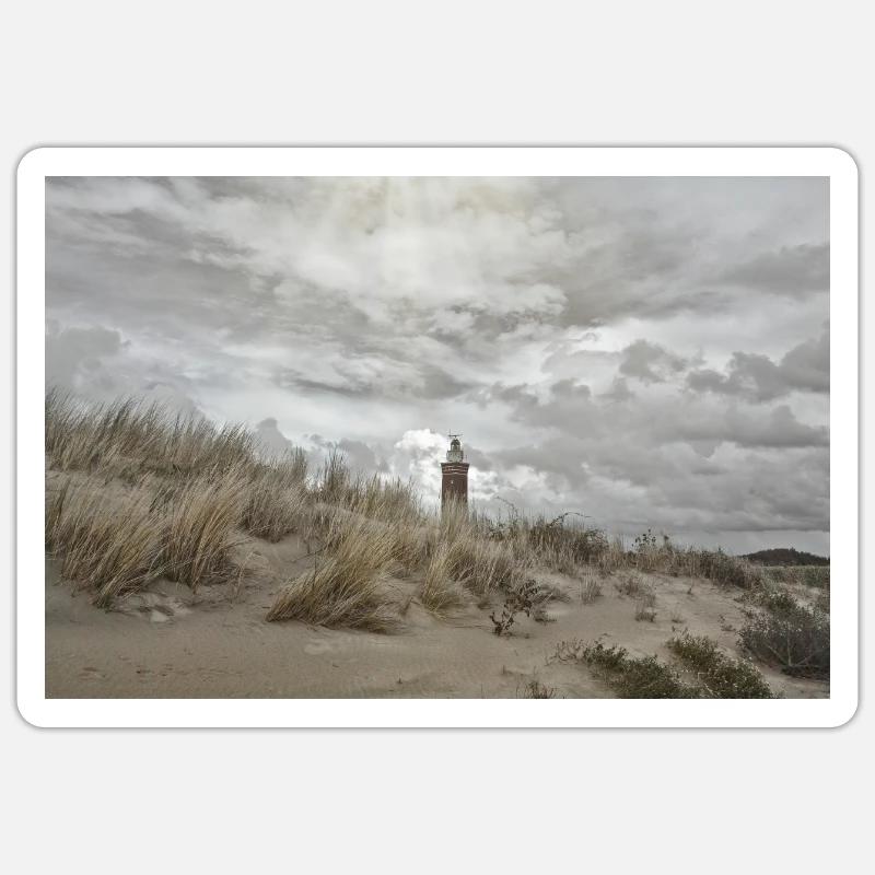 Phare derrière les dunes - Sticker taille S (10 x 10 cm) - blanc mat