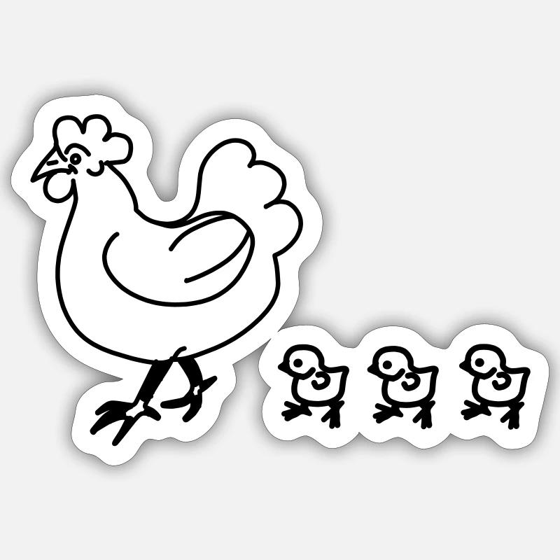 Poulet aux poussins - Sticker taille S (10 x 10 cm) - blanc mat