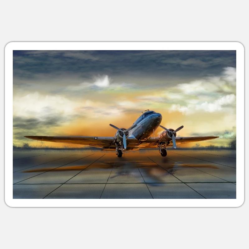 DC-3 - Sticker taille S (10 x 10 cm) - blanc mat