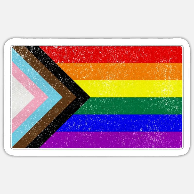 Distressed Progress LGBTQ Pride Flagge - Sticker Größe S (10 x 10 cm) - Mattweiß