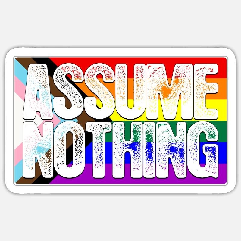 Assume Nothing LGBTQ Progress Pride Flag - Sticker size S (10 x 10 cm) - white matte