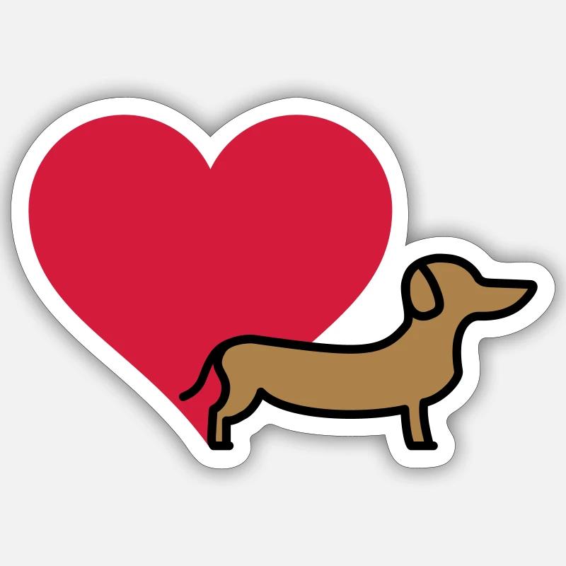 Coeur et teckel - Sticker taille S (10 x 10 cm) - blanc mat
