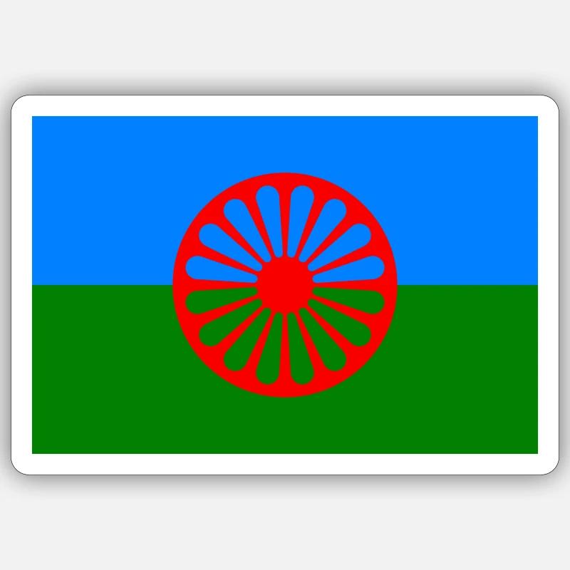 Drapeau du peuple rom - Sticker taille S (10 x 10 cm) - blanc mat