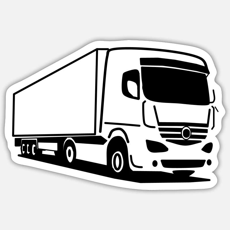 Camion camion – bord net sur la route - Sticker taille S (10 x 10 cm) - blanc mat
