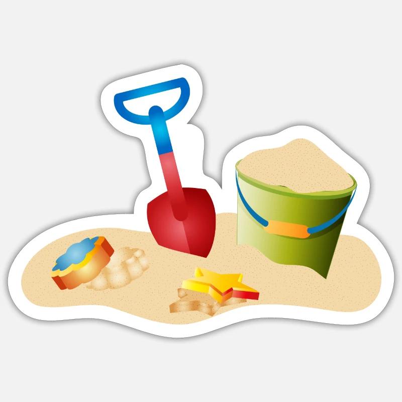 Sand Spielzeug am Strand oder im Sandkasten - Sticker Größe S (10 x 10 cm) - Mattweiß