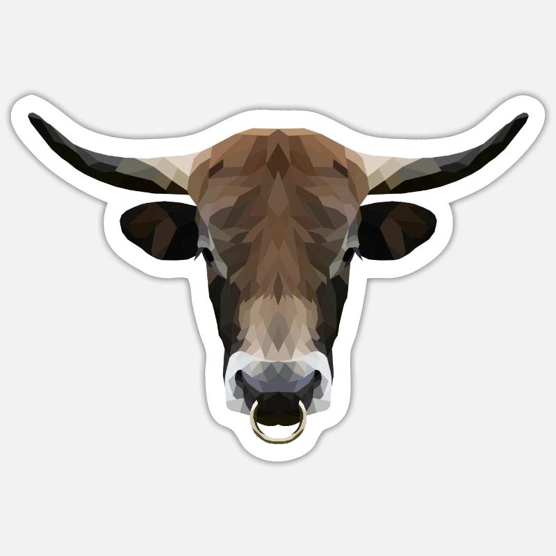 Polyart Stier - Sticker Größe S (10 x 10 cm) - Mattweiß