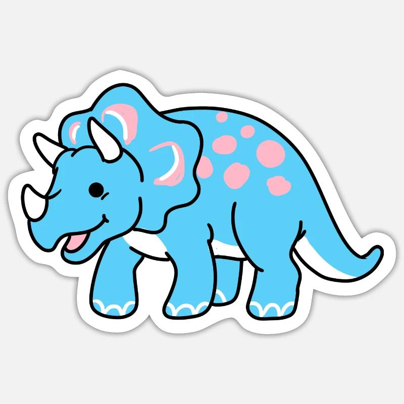 Trans Pride Triceratops - Sticker taille S (10 x 10 cm) - blanc mat