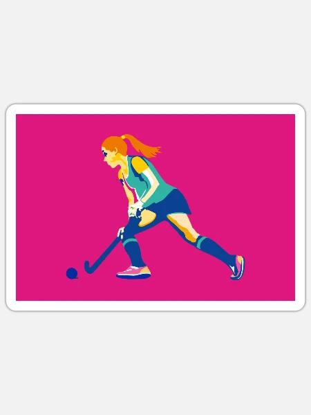 Poster Hockey Girl bunt / pink - Sticker Größe S (10 x 10 cm) - Mattweiß
