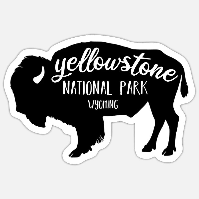 Yellowstone NP Bison couleur noir - Sticker taille S (10 x 10 cm) - blanc mat