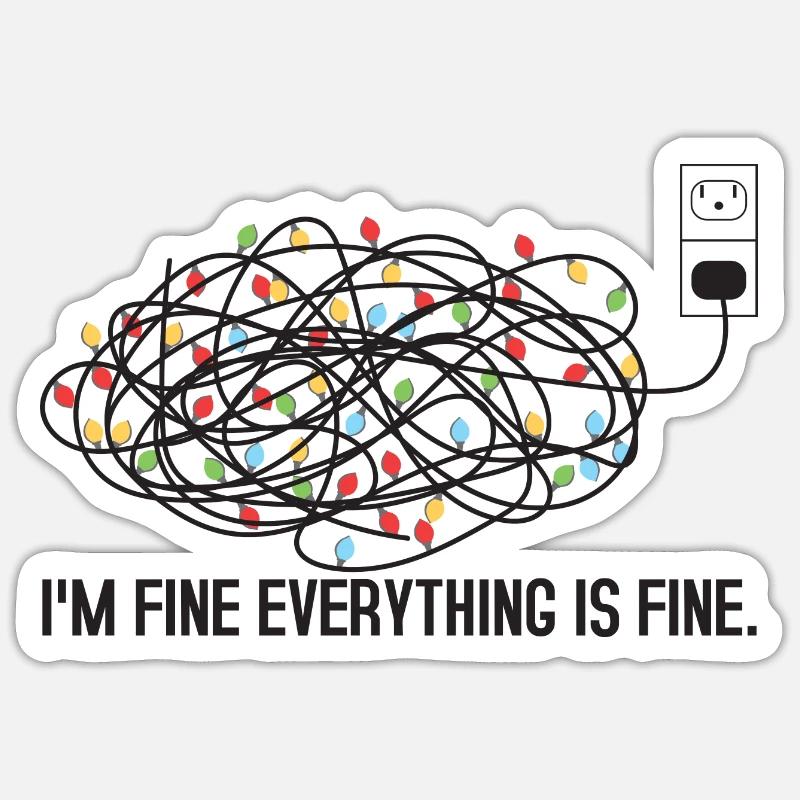 Christmas Lights I'm Fine Everything Is Fine Ugly - Sticker taille S (10 x 10 cm) - blanc mat