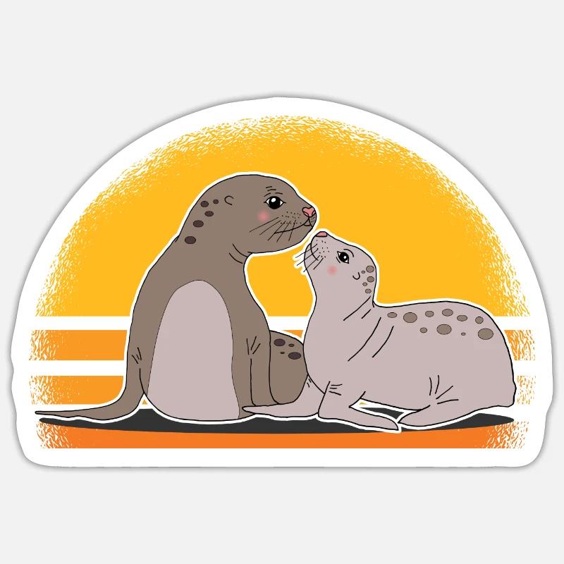 Sceau avec bébé mignon phoques cadeau - Sticker taille S (10 x 10 cm) - blanc mat