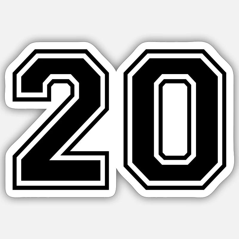 Numero 20 Équipe Foot baseball basket université - Sticker taille S (10 x 10 cm) - blanc mat