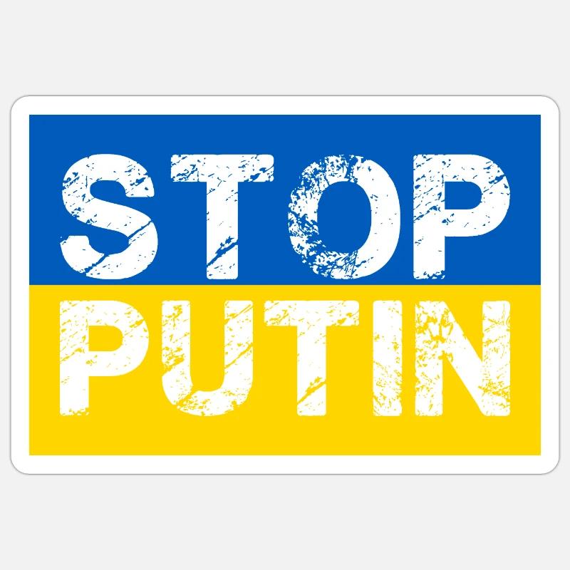Arrêtez Poutine Guerre d’Ukraine - Sticker taille S (10 x 10 cm) - blanc mat