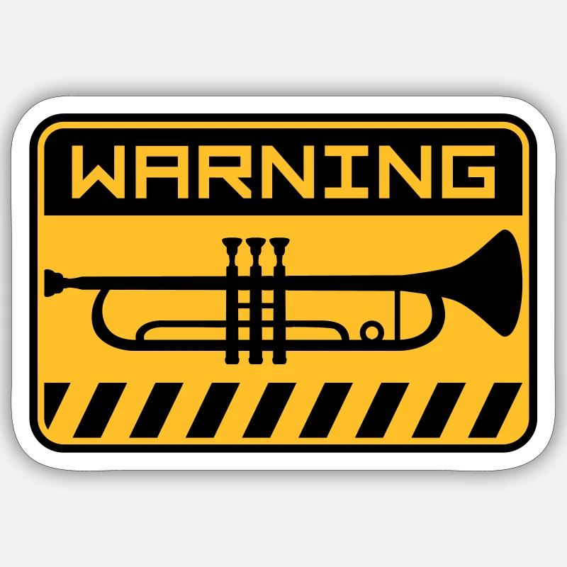 Avertissement Musique trompette - Sticker taille S (10 x 10 cm) - blanc mat