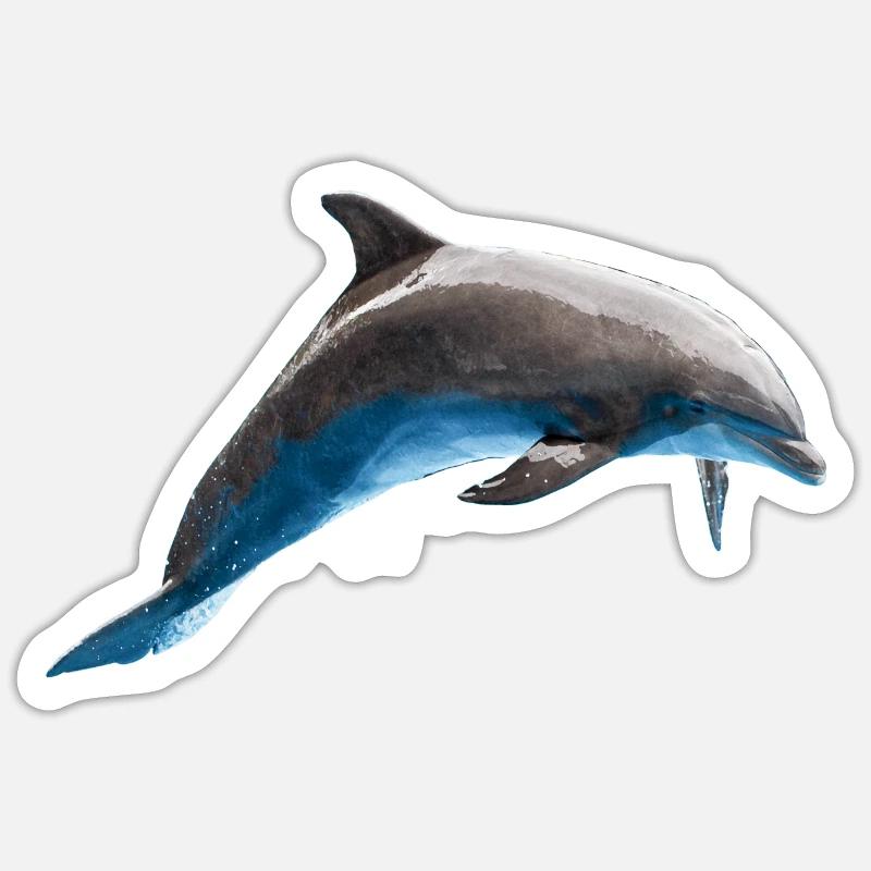Dolphin Jumping, Fish, Natural - Sticker size S (10 x 10 cm) - white matte