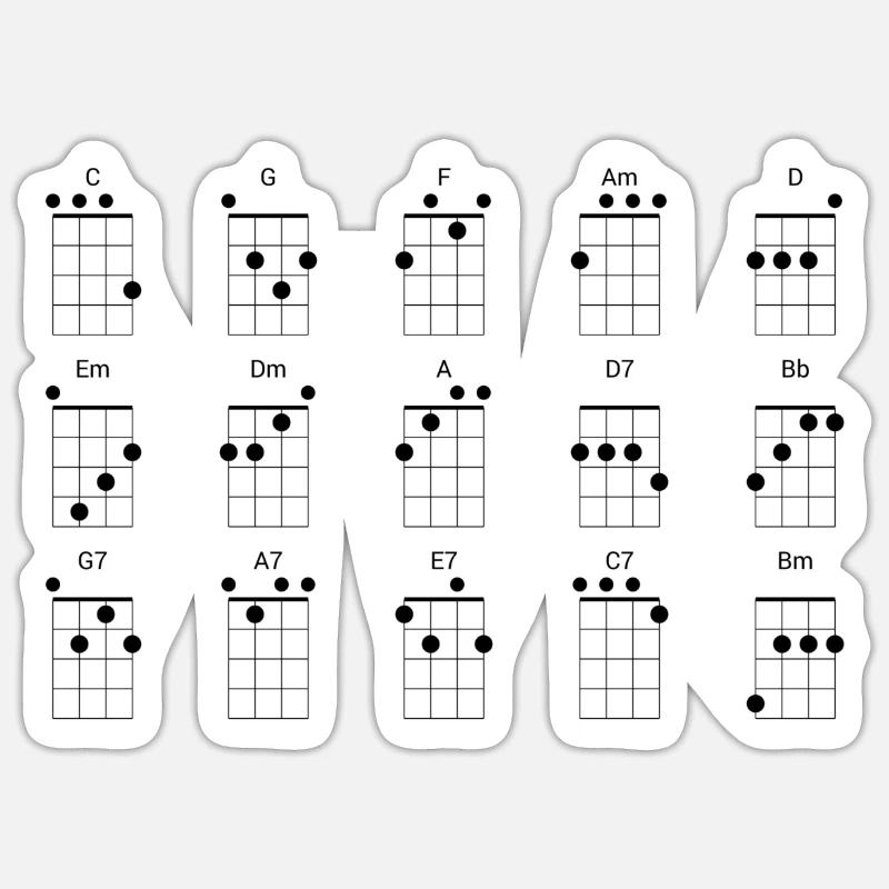 15 Diagramme de référence des accords de ukulélé fréquemment utilisés Sticker taille S (10 x 10 cm)
