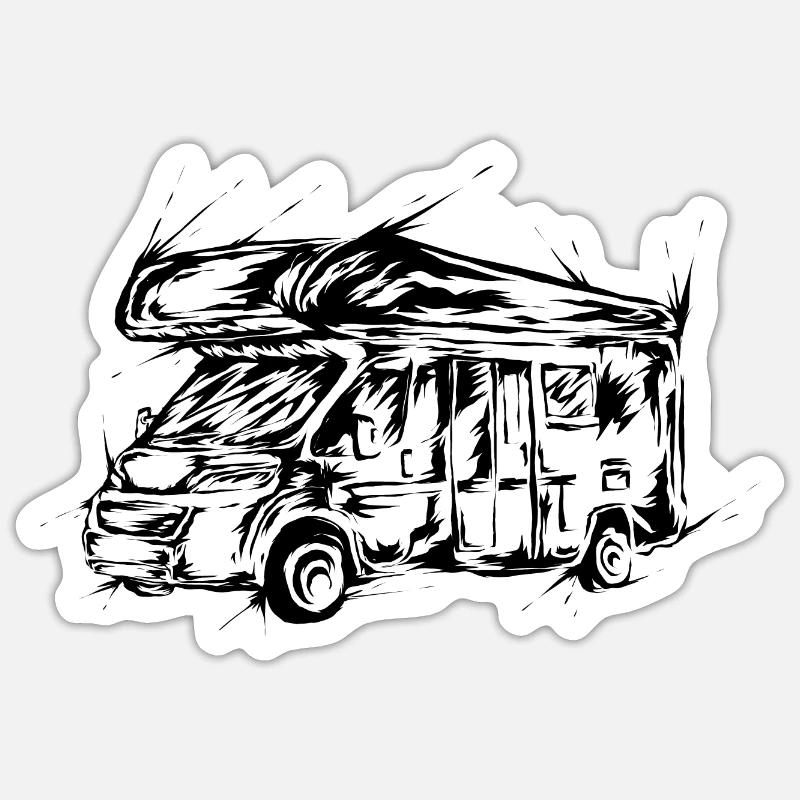 Camping caravane - Sticker taille S (10 x 10 cm) - blanc mat