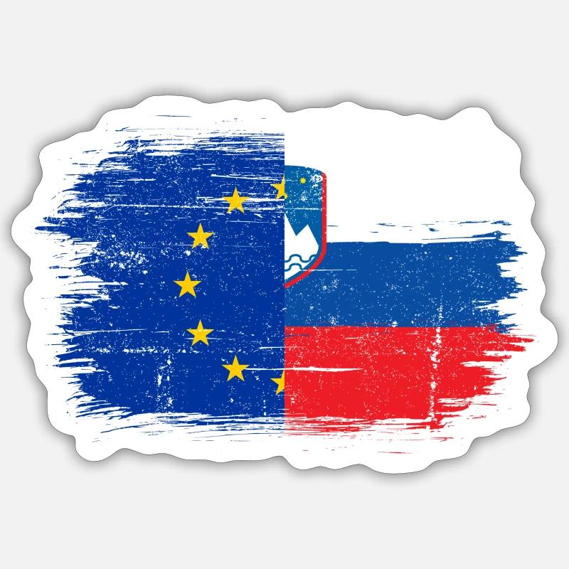 Fusion des drapeaux UE-Slovénie - Sticker taille S (10 x 10 cm) - blanc mat