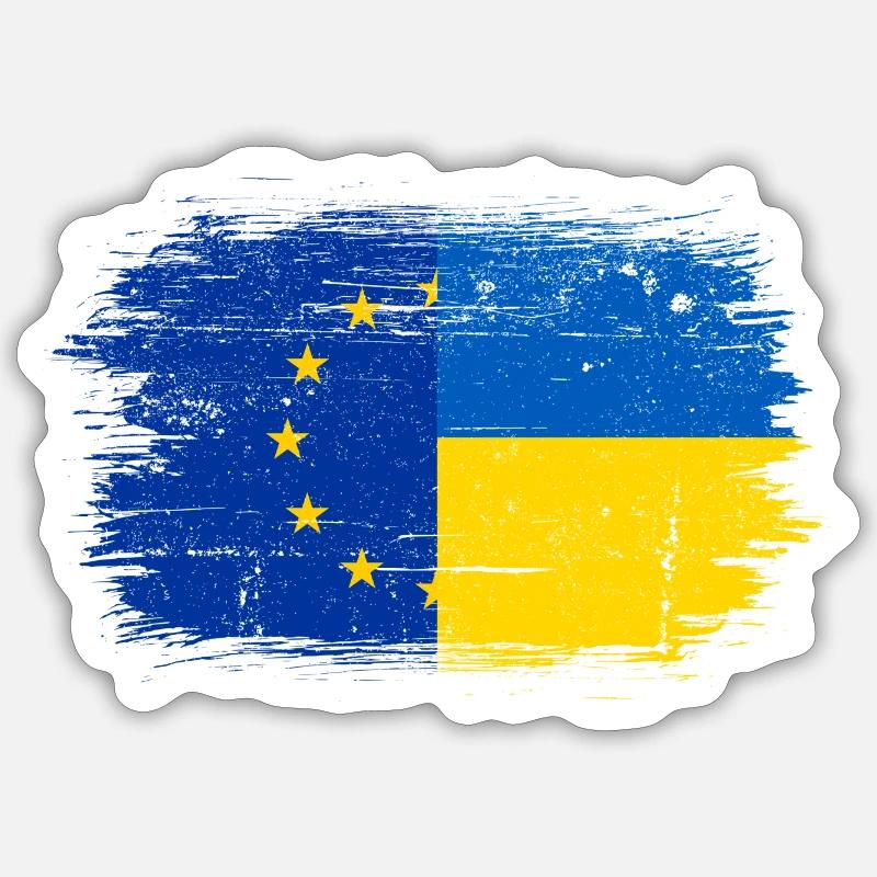 Fusion du drapeau de l’UE et de l’Ukraine - Sticker taille S (10 x 10 cm) - blanc mat