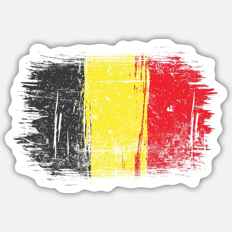Coup de pinceau Drapeau belge - Sticker taille S (10 x 10 cm) - blanc mat