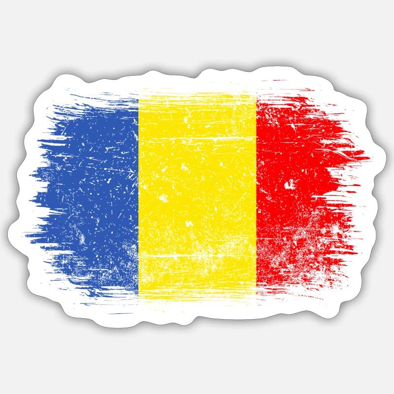 Coup de pinceau Drapeau roumain - Sticker taille S (10 x 10 cm) - blanc mat