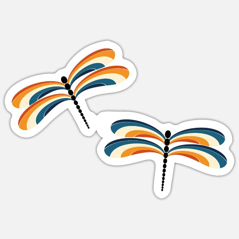 Libellules rétro - Sticker taille S (10 x 10 cm) - blanc mat