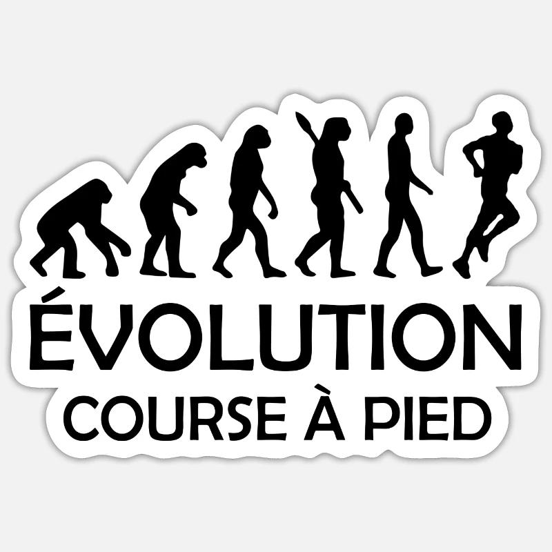 evolution course à pied / humour course à pied - Sticker taille S (10 x 10 cm) - blanc mat