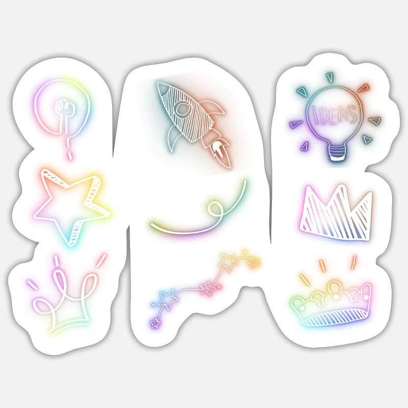 Rainbow doodle glow neon icon element set - Sticker size S (10 x 10 cm) - white matte