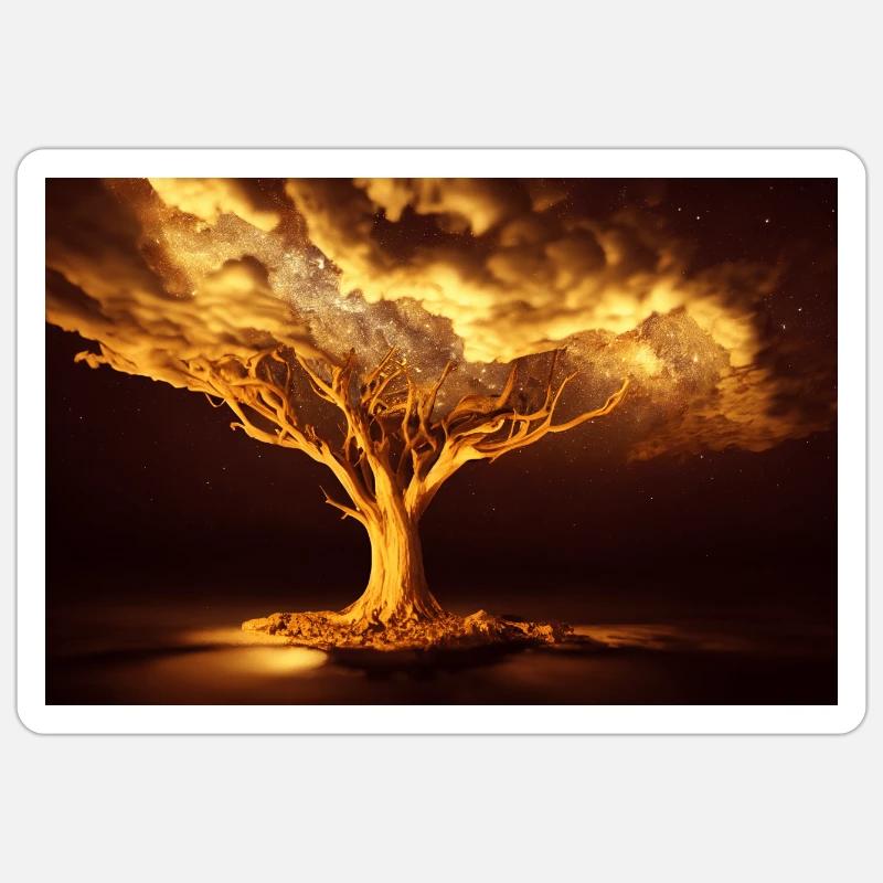 Goldener Baum mit Milchstraße - Sticker Größe S (10 x 10 cm) - Mattweiß