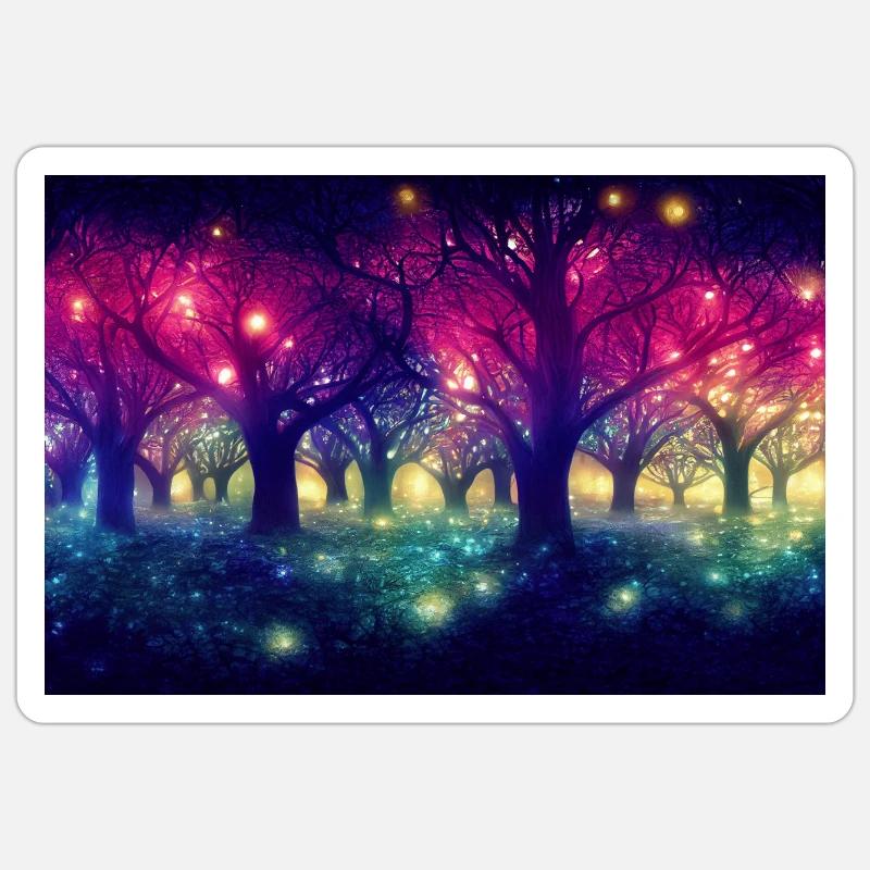 Verwunschender Wald mit leuchtenden Lichtern - Sticker Größe S (10 x 10 cm) - Mattweiß