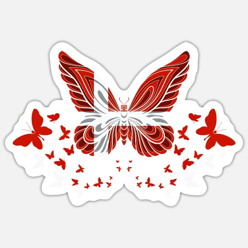 Danemark Flag Papillons - Sticker taille S (10 x 10 cm) - blanc mat