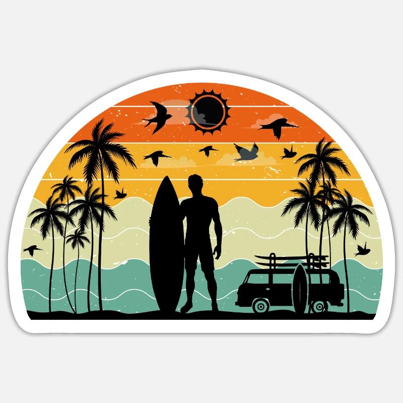 surf retro sunset Sticker taille S (10 x 10 cm)