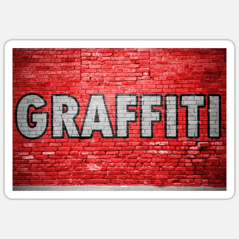 Graffiti Ziegelsteinmauer - Sticker Größe S (10 x 10 cm) - Mattweiß
