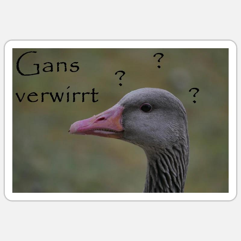 Gans verwirrt - witziger Spruch Sticker Größe S (10 x 10 cm)