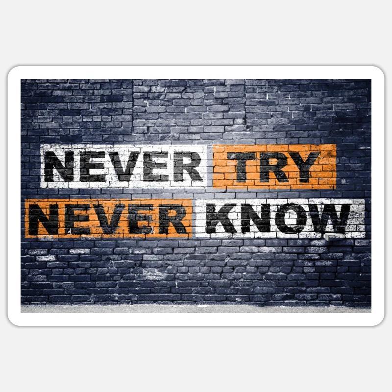 Never Try never know Motivation Quote Graffiti Sticker Größe S (10 x 10 cm)