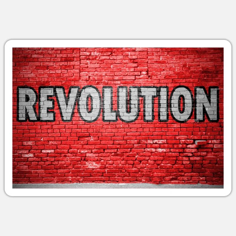 Revolution Ziegelsteinmauer Graffiti - Sticker Größe S (10 x 10 cm) - Mattweiß