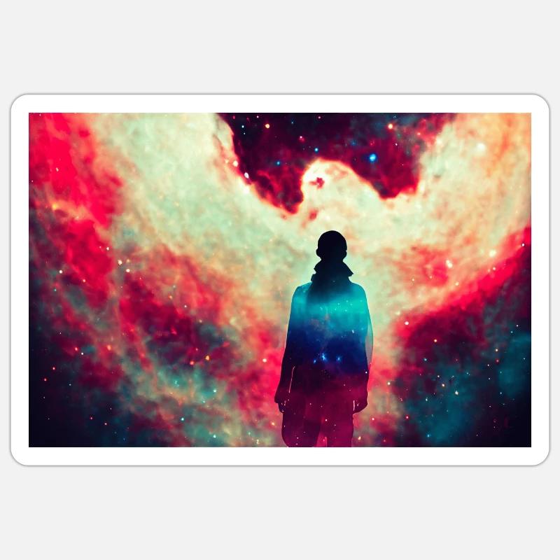 Silhouette mit Kosmischer Explosion Sticker Größe S (10 x 10 cm)