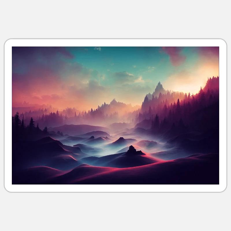 Paysage de brouillard Sticker taille S (10 x 10 cm)