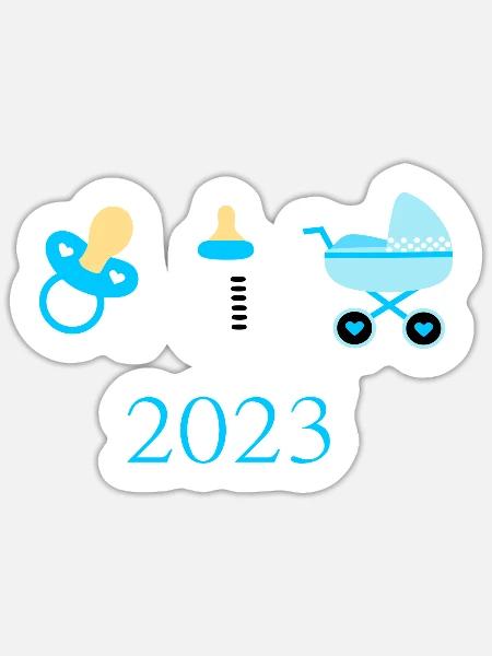 Baby 2023 Geburt Junge Vorlage personalisierbar - Sticker Größe S (10 x 10 cm) - Mattweiß