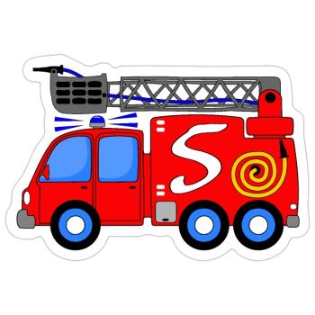 Feuerwehrfahrzeug 5. Geburtstag Kinder - Sticker Größe S (10 x 10 cm) - Mattweiß - Vorne