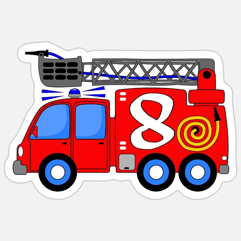 Fire engine 8 birthday children Sticker size S (10 x 10 cm)