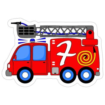 Fire engine 7 birthday children - Sticker size S (10 x 10 cm) - white matte - Front