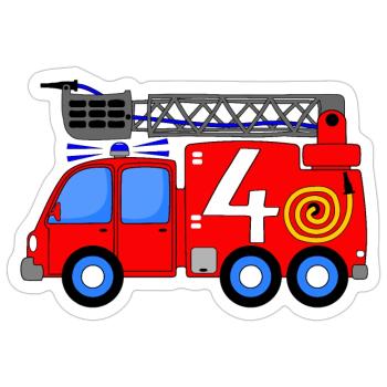 Feuerwehrfahrzeug 4 Geburtstag Kinder - Sticker Größe S (10 x 10 cm) - Mattweiß - Vorne