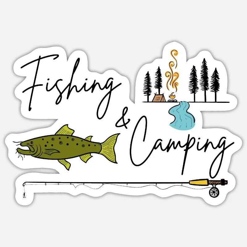 Camping et pêche - Sticker taille S (10 x 10 cm) - blanc mat