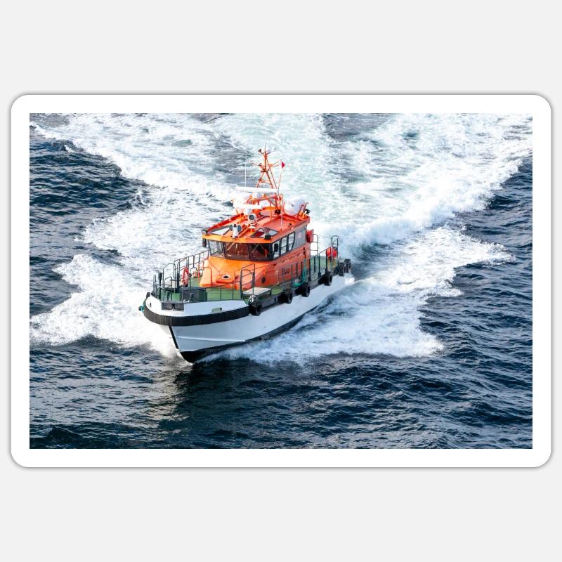 Bild eines Lotsenbootes in Aktion Sticker Größe S (10 x 10 cm)