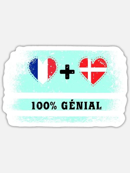 Hinweis Frankreich und Dänemark 100% genial - Sticker Größe S (10 x 10 cm) - Mattweiß
